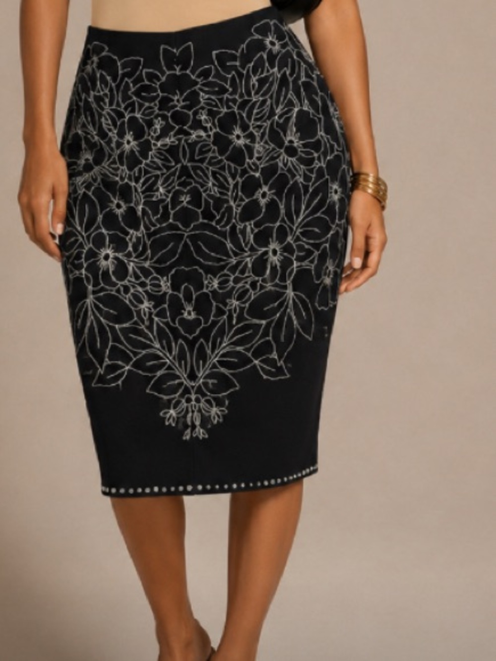 Black Floral Jacquard Pencil Skirt